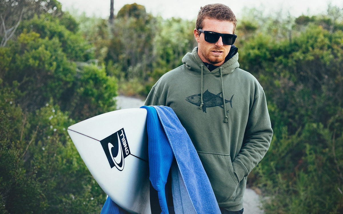 Day of The Dead Series Tuna Art Hooded Sweatshirt on model