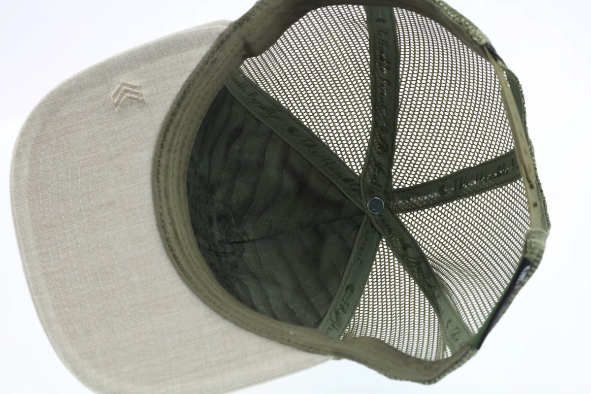 Halibut Patch Mesh Back Trucker – Natural/Moss-Olive Patch