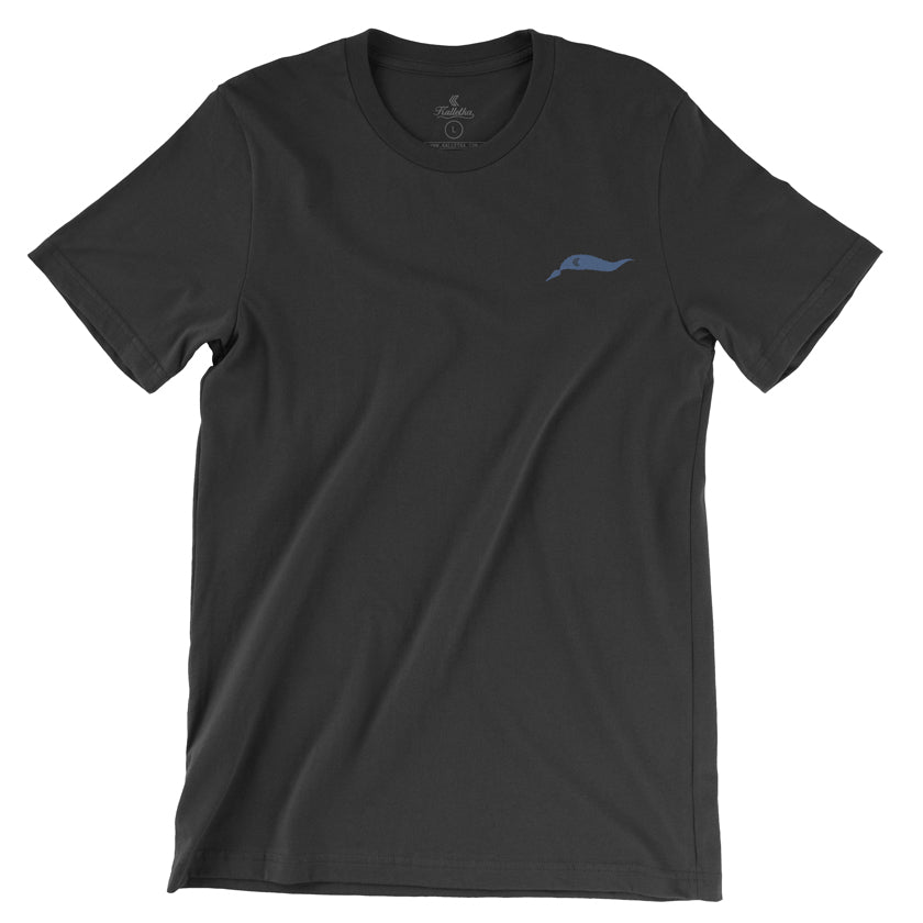 Black T with blue kelp print (Front)