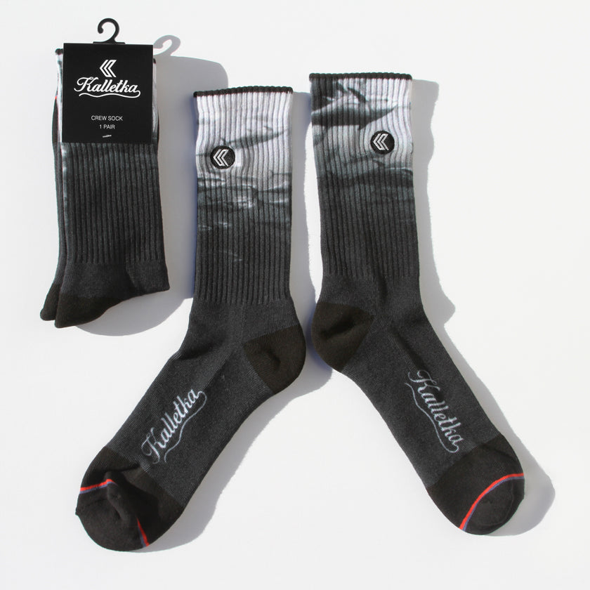 Kalletka crew socks with black and white Bluefin Tuna design