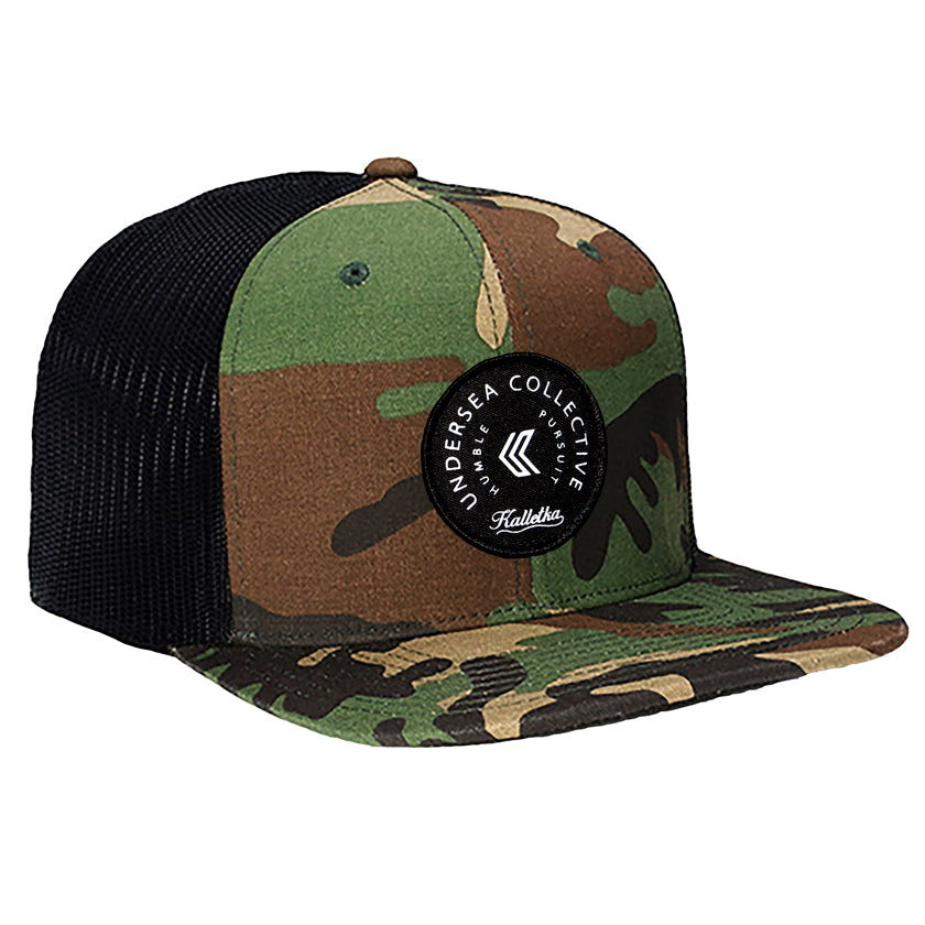 Circle Patch Mesh Back Trucker Hat - Camo/Black