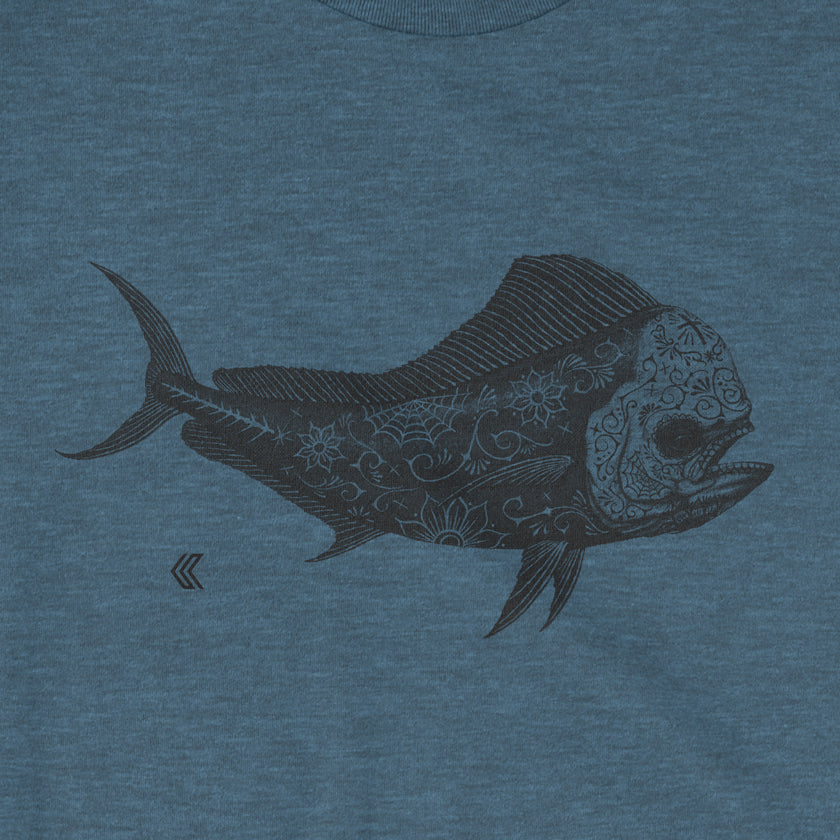 Day of the Dead Mahi-Mahi Art Tee Indigo - detail