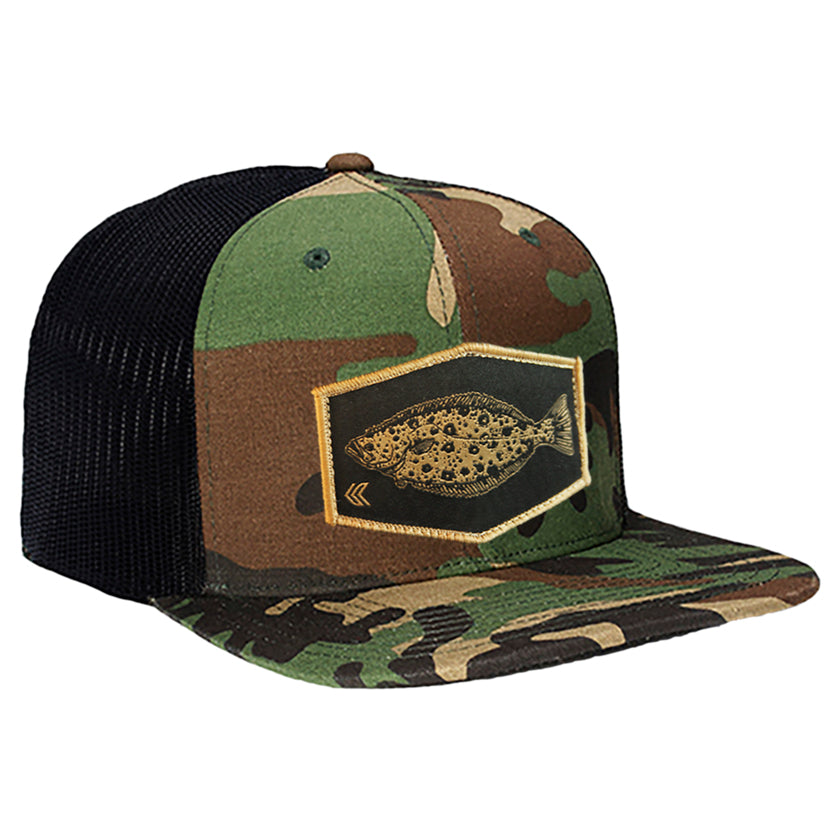 Halibut Patch Mesh Back Trucker - Camo/Tan Patch