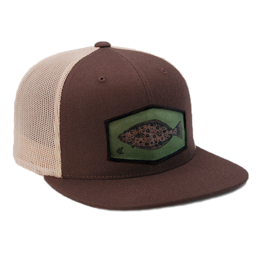 Halibut Patch Mesh Back Trucker - Brown/Olive Patch