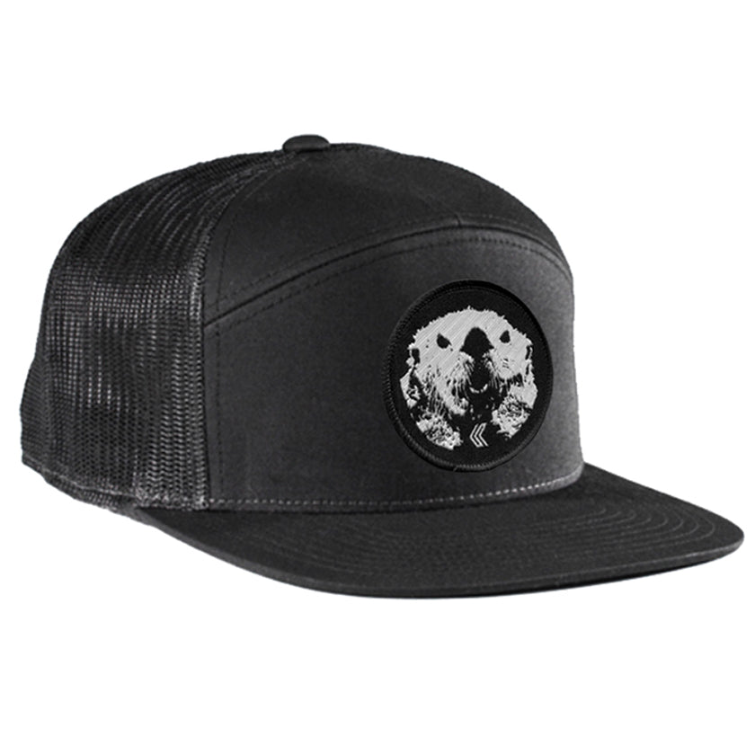Mad Otter Cotton 7 Panel Snapback Hat in Black