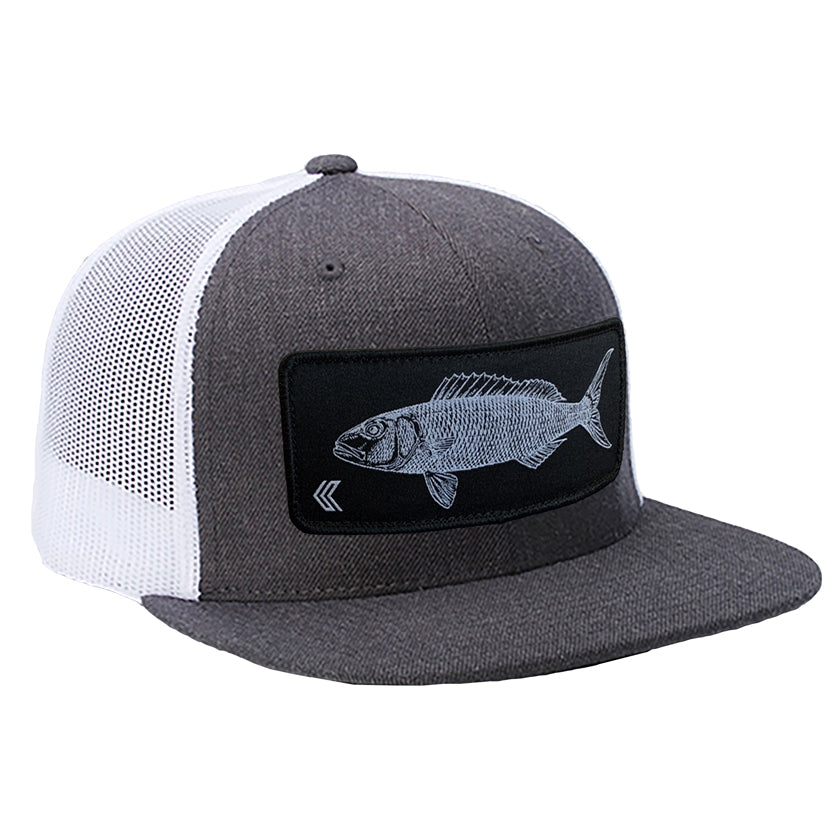 Uku Patch Mesh Back Trucker Hat - Charcoal/Black-White Patch