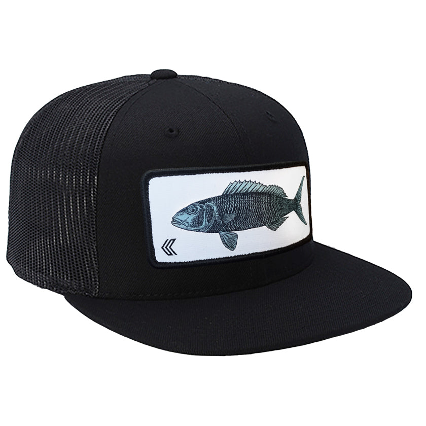 Uku Patch Mesh Back Trucker Hat - Black/Black-White Patch