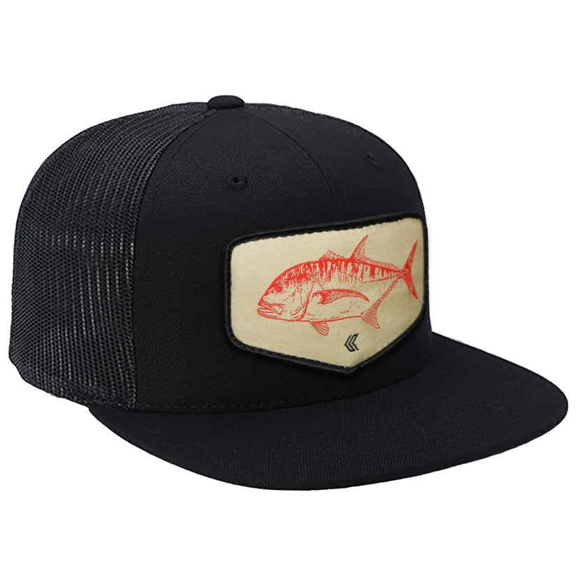 Ulua Patch Mesh Back Trucker Hat - Black with Black & Tan Patch