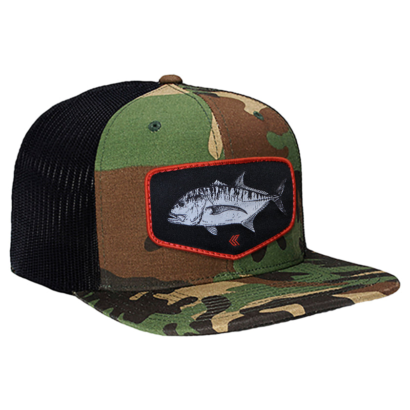 Ulua Patch Mesh Back Trucker Hat - Camo with Black Patch