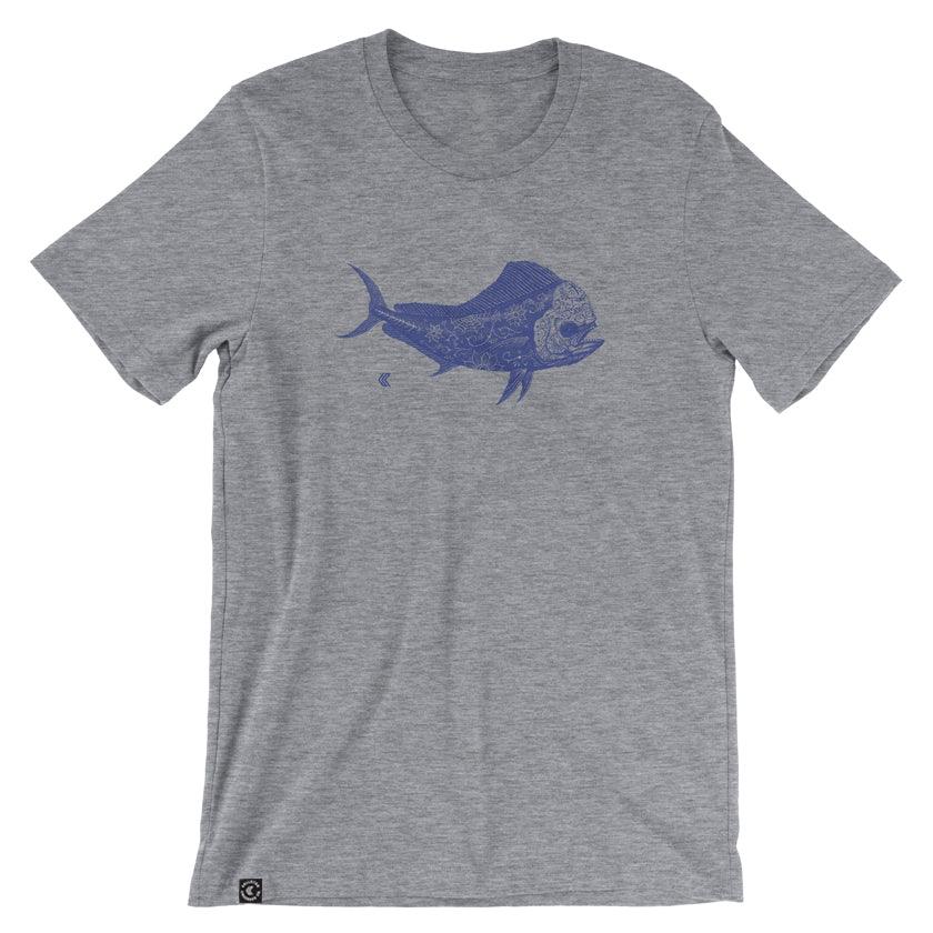 Day of the Dead Mahi-Mahi Art Tee Grey - Front View