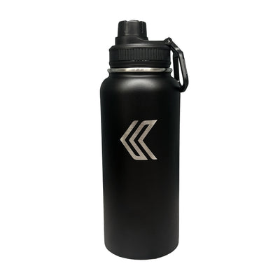 Black water bottle with a Kalletka Logo