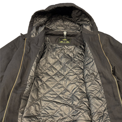 Inside of black canvas work jacket quilted texture