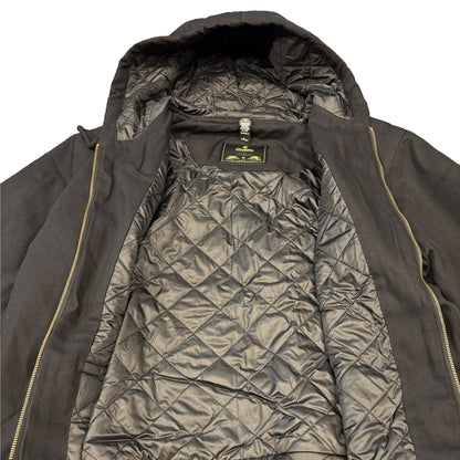 Inside of black canvas work jacket quilted texture