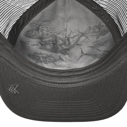Tuna detail in black on inside of hat, also embroidered K bill logo