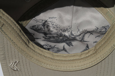 Tuna detail in black on inside of hat, also embroidered K logo