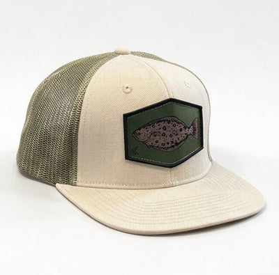 Halibut Patch Mesh Back Trucker – Natural/Moss-Olive Patch