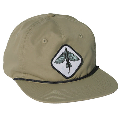 Moss colored hat with flying fish patch white with black patch merrow.