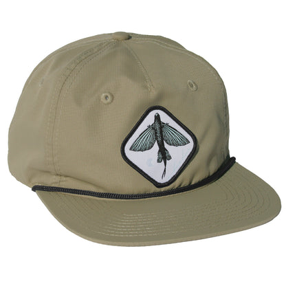 Moss colored hat with flying fish patch white with black patch merrow.