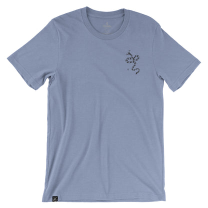 Kalletka Sea Krait graphic t-shirt in sky blue, front view