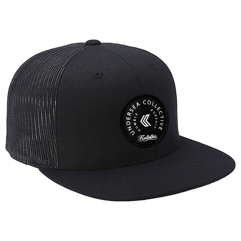Circle Patch Mesh Back Trucker Hat - Black