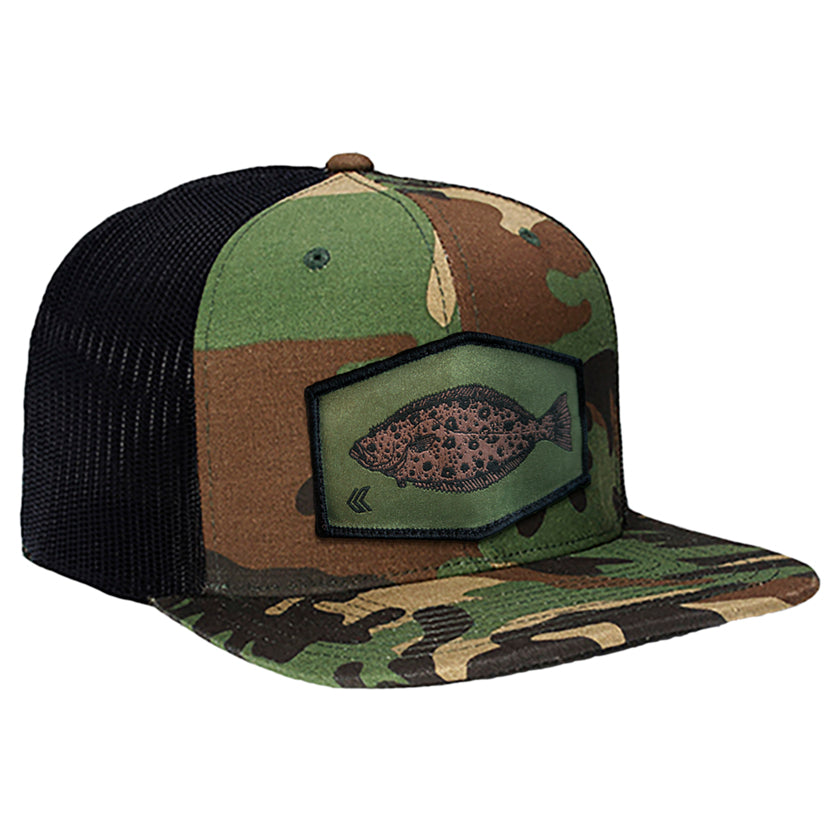Halibut Patch Mesh Back Trucker - Camo/Black-Olive Patch